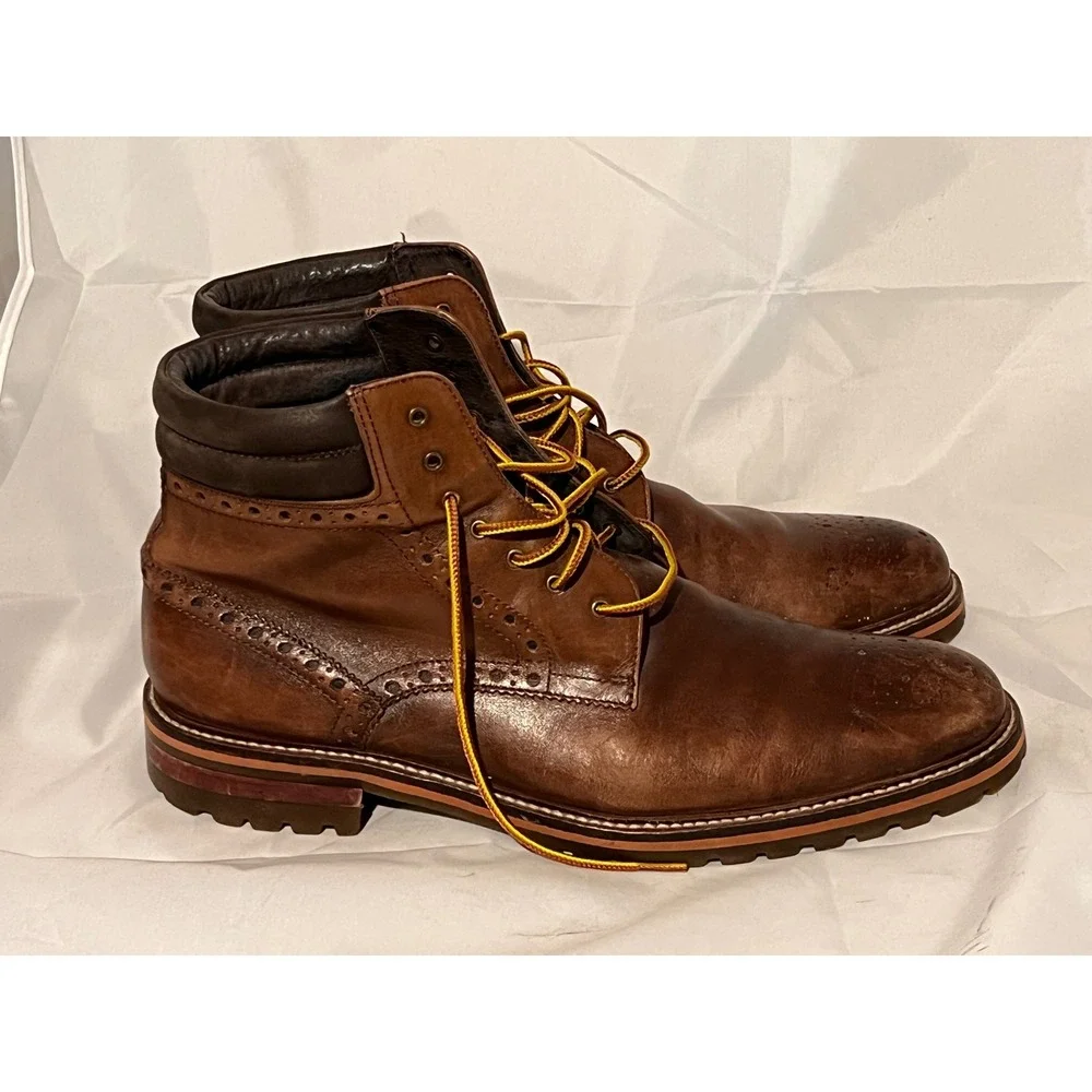 Johnston & Murphy Karnes Brown Leather Brogue Wingtip Boots 10.5M 59-10744